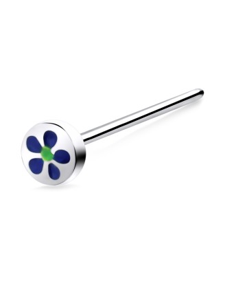 Flower Shaped Silver Straight Nose Stud NSKA-1029